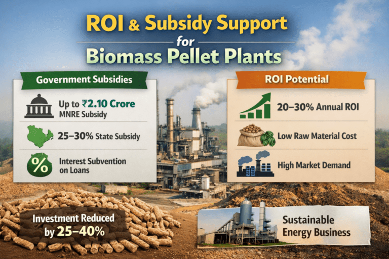 Read more about the article ROI & Subsidy Support for Biomass Pellet Plants in India 2026 Guide